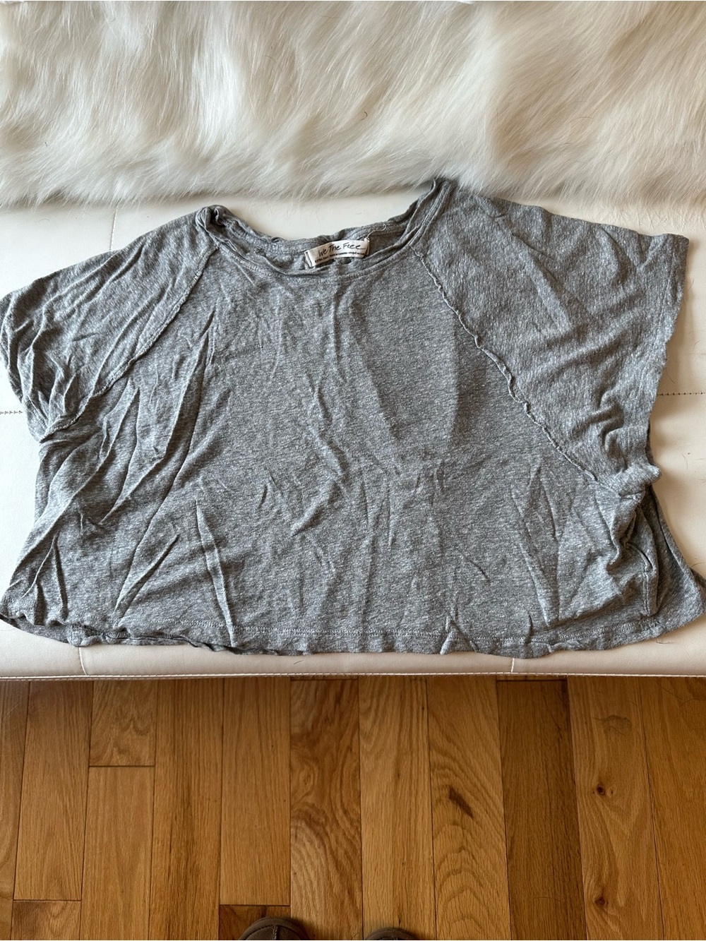 Free People Oversized Crop Lightweight Gray Women's Short Sleeve Tee